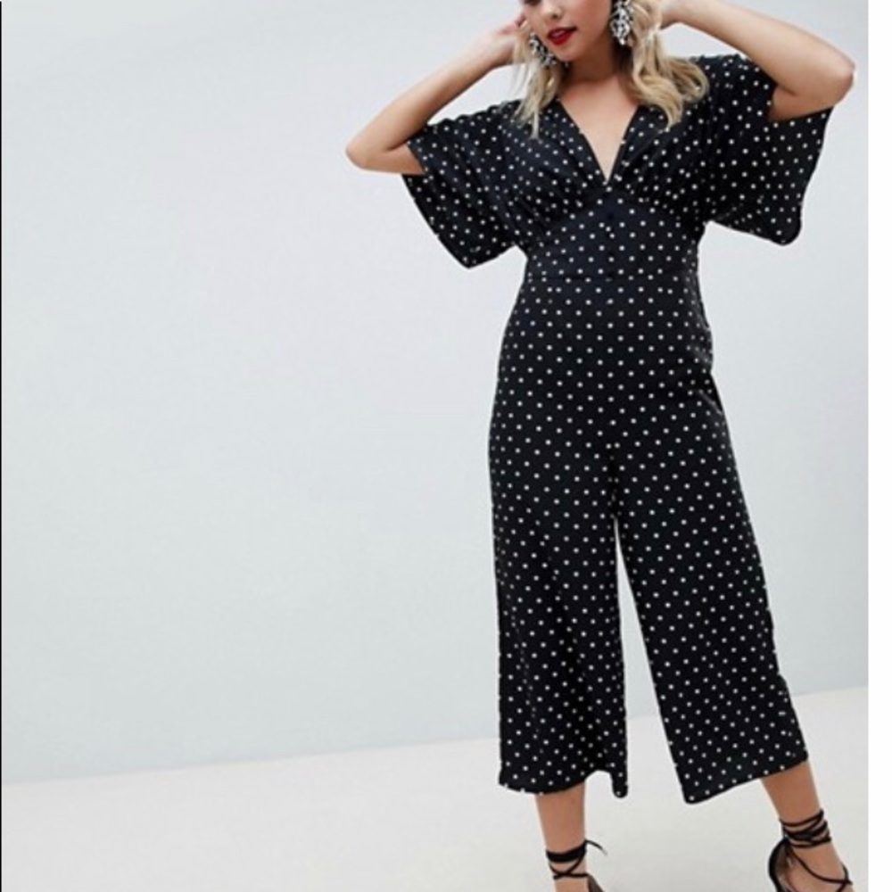 ASOS DESIGN Tea Jumpsuit in Polka Dot (sz 4)